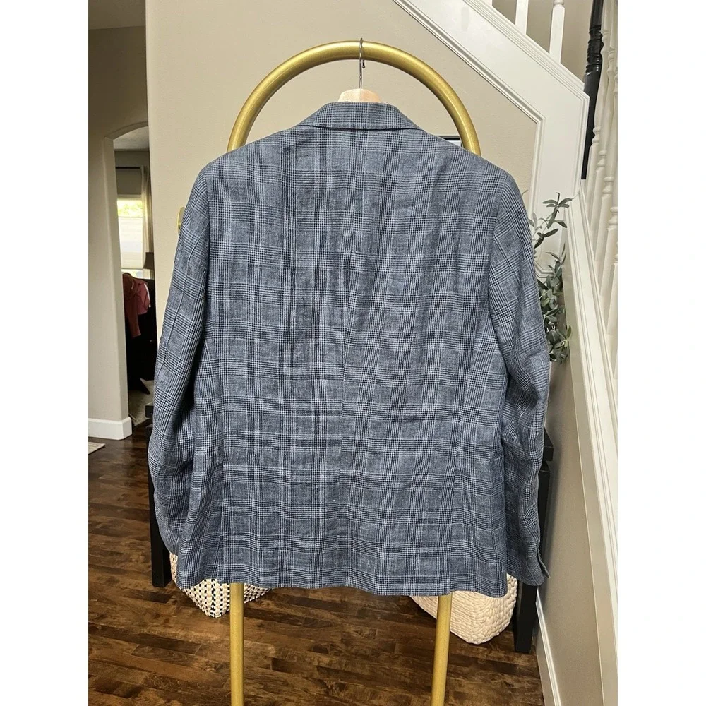Scotch & Soda Men's Blue Tweed Plaid Two Button Blazer Luxury
